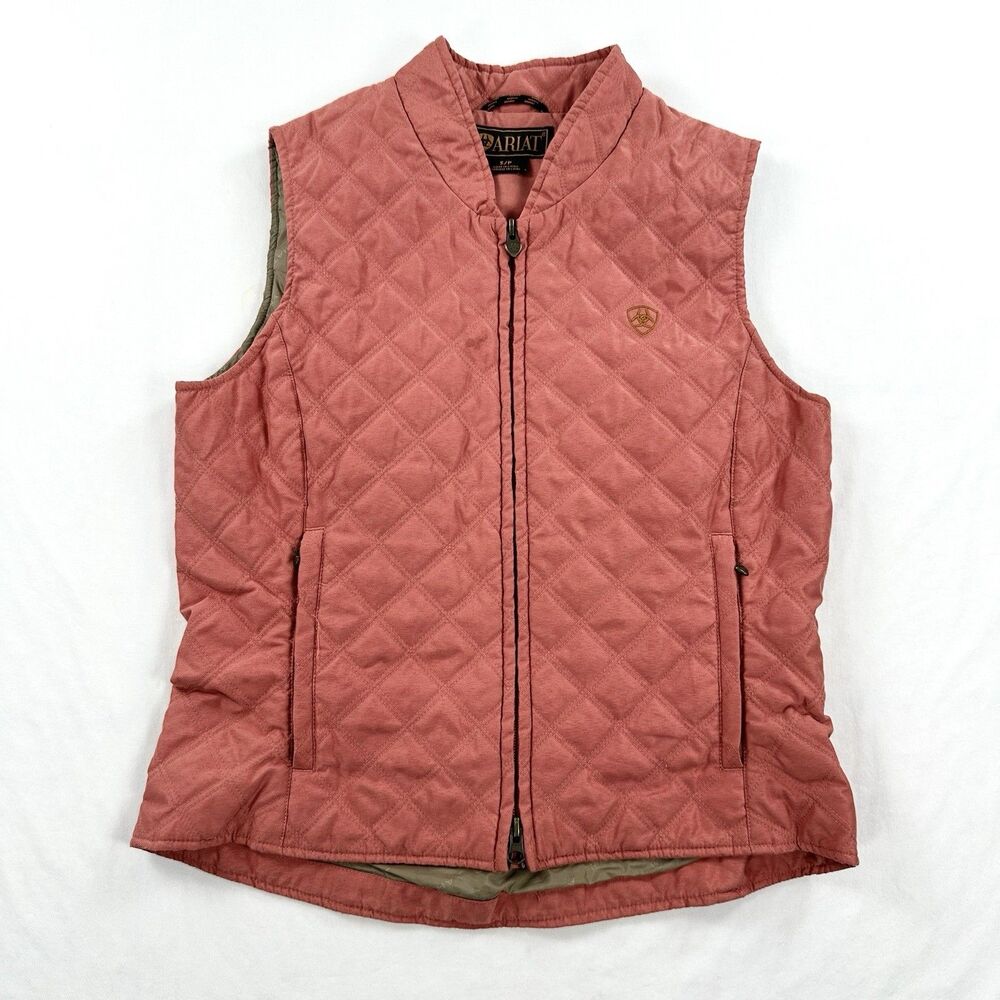 Ariat Quilted Vest Full Zip Womens Small Orange Pink Equestrian Horse Riding